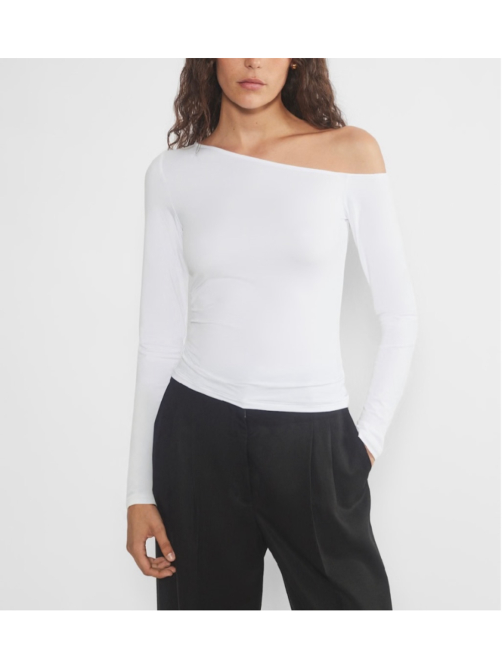 Wilfred Brigette Long Sleeve Off-Shoulder Tee White Aritzia NWT Office